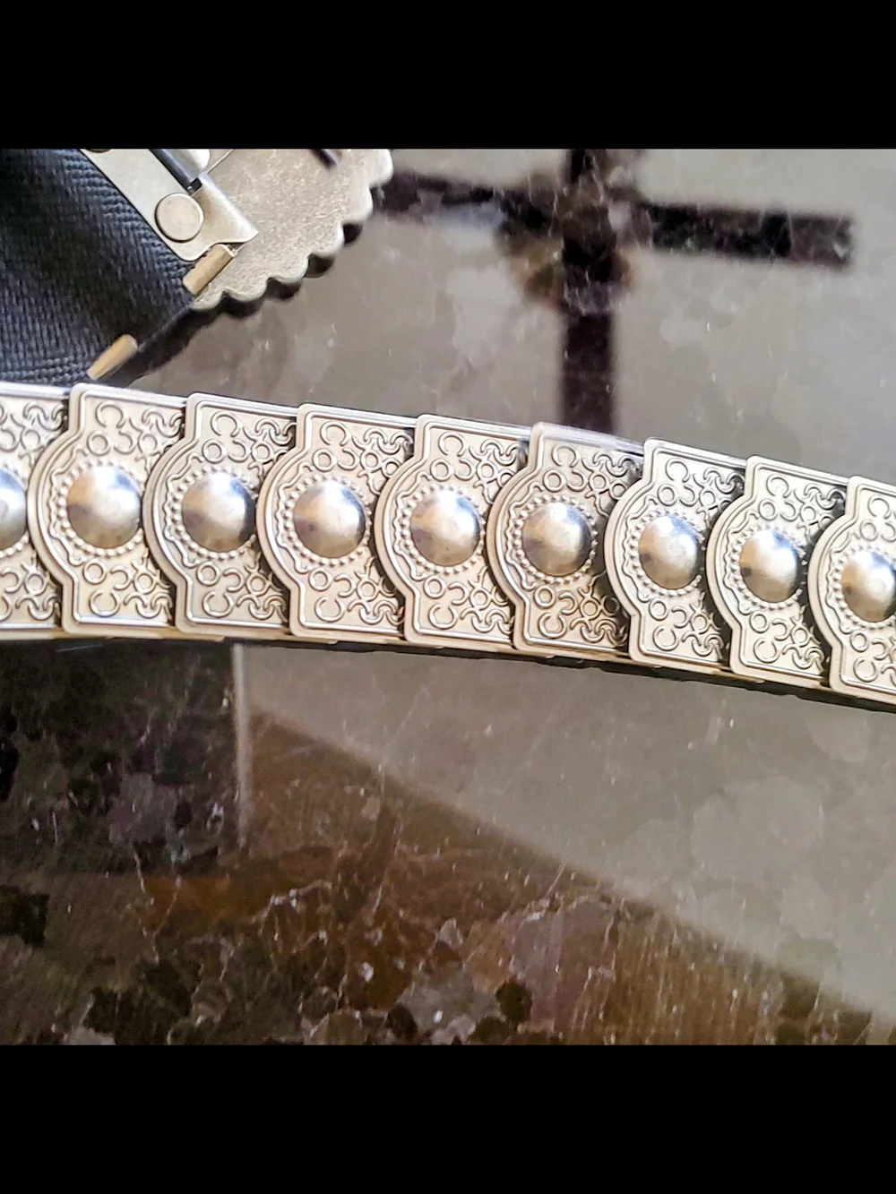 Decorative Silver-Tone Western Belt with Clear Oval Stone -